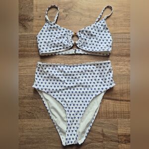 Roller Rabbit White and Blue Heart Bikini High Leg And Waist Pinup Retro EUC SM